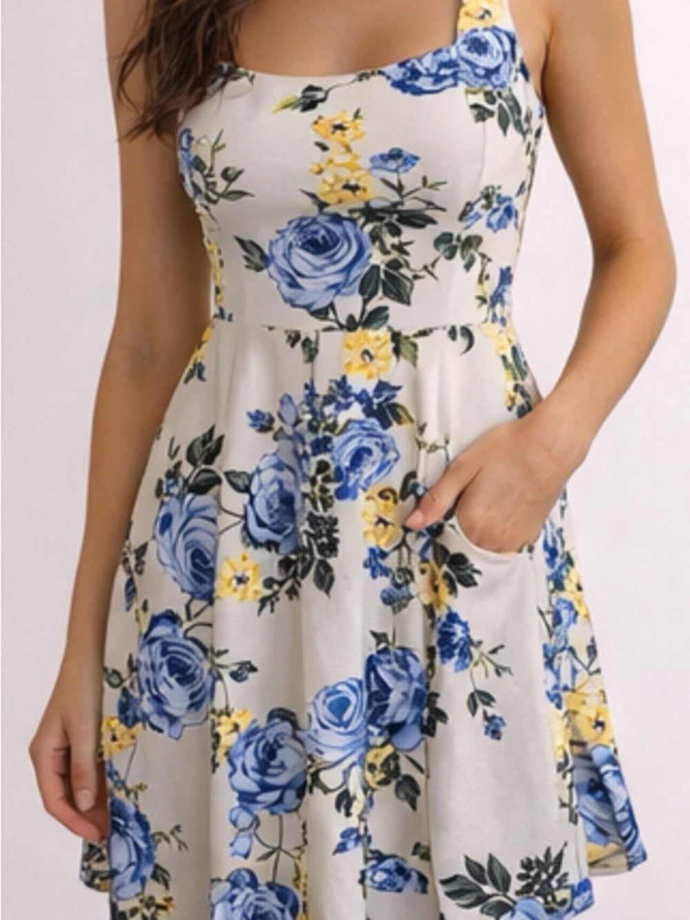 B Darlin Cream Sundress with Blue & Yellow Floral Print NWOT